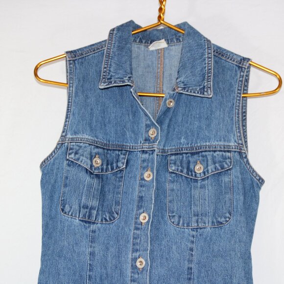 Vintage Old Navy Shirt Dress Women's 2 Blue Denim Sleeveless Y2K Button-Up Mom - Picture 5 of 8